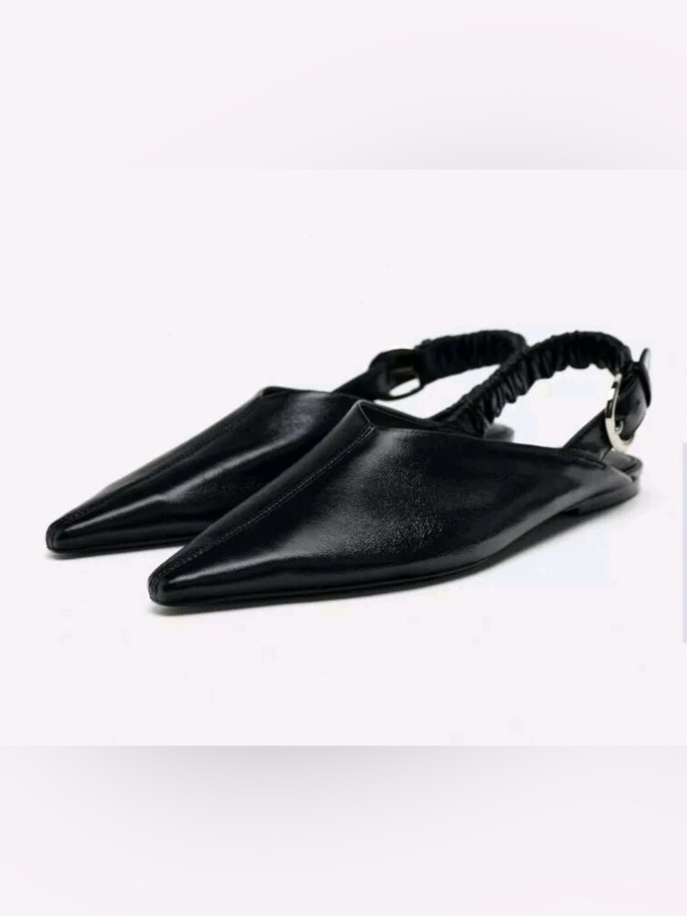 Zara Black Pointed-Toe Slingback Flats Size 38